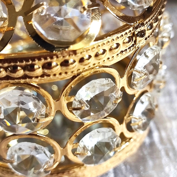 Jewelry Jewel Box Faceted Crystals Heavy Gold Plate Finial Mirrored Velvet NEW - Picture 8 of 8